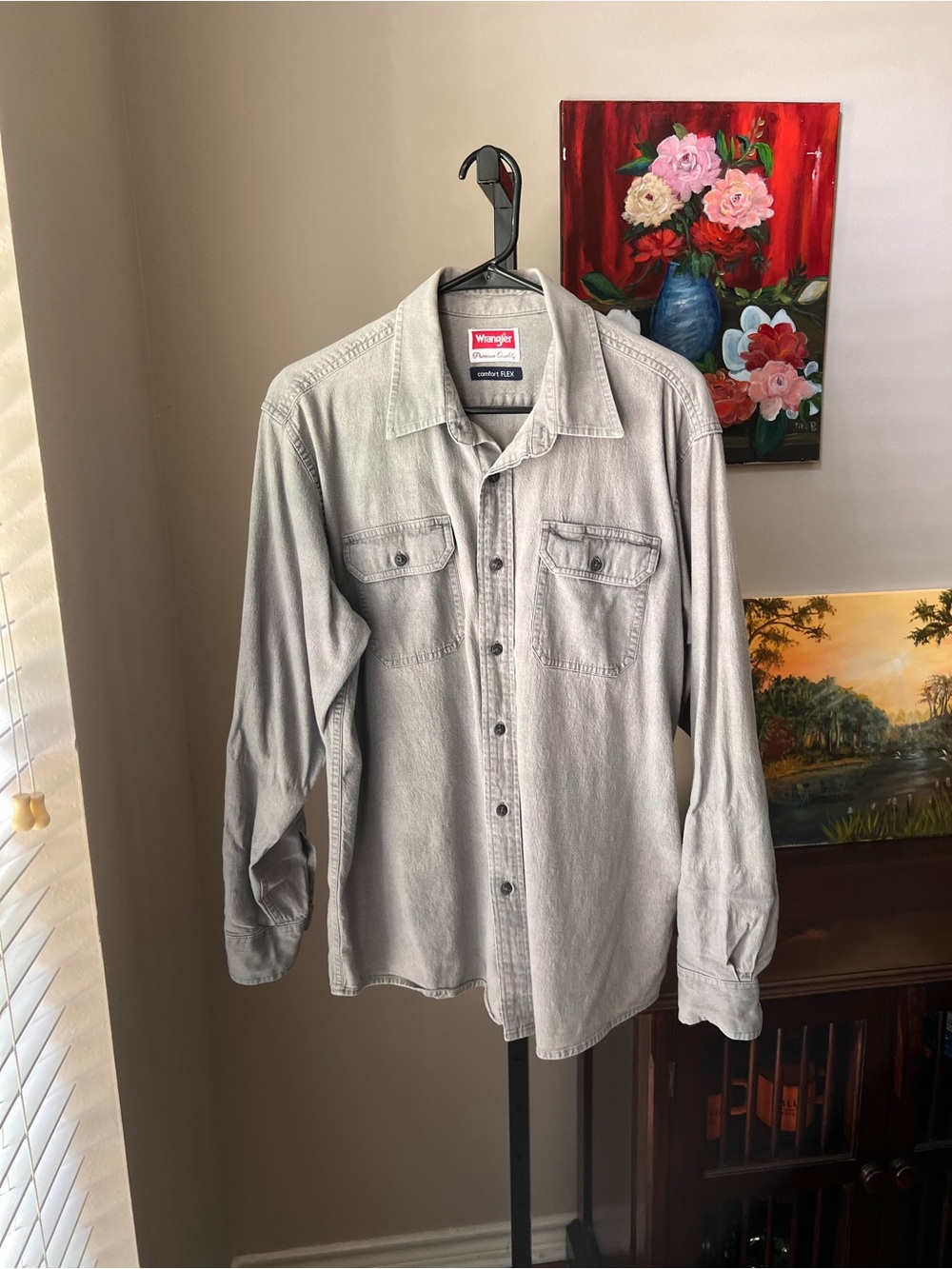 Wrangler Light Gray Casual Button-Up Shirt